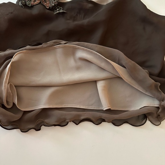 Ursula Brownish & Tan Y2K Vintage Tiered Chiffon Cowl Neck Whimsical Fairy Top 6 - Picture 8 of 14